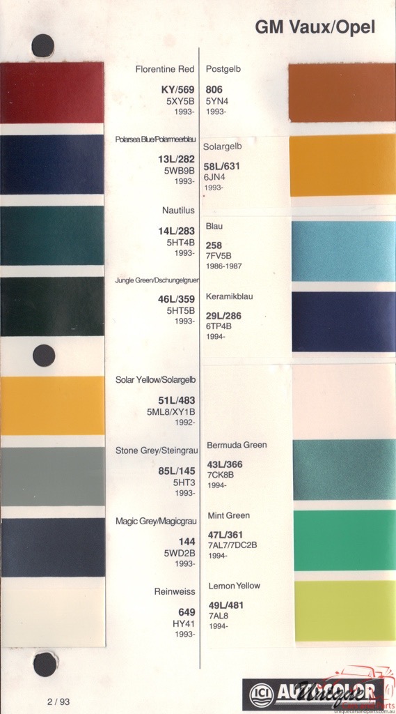 1993 - 1994 Vauxhall Paint Charts Autocolor 1